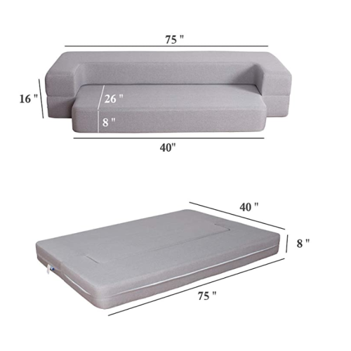 Folding Bed Couch Light Gray Twin